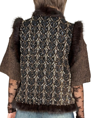 Habiti - Gilet paillettes ecopelliccia - MORO