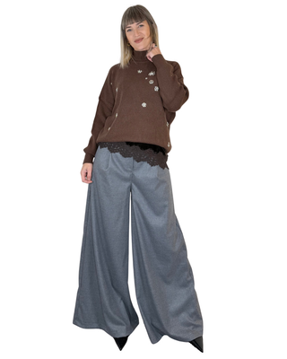 Haveone - Pantalone palazzo gessato - GRIGIO