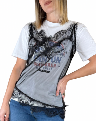 Haveone - T-shirt stampa con top in tulle - BIANCO