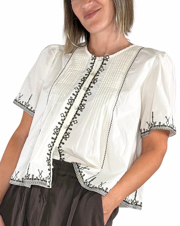 CADì - Camicia ricamata in popeline - PANNA