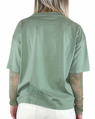 Susy Mix - T-shirt manica lunga pizzo - verde salvia