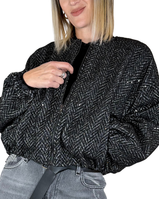 Susy Mix - Bomber spinato micro paillettes - NERO