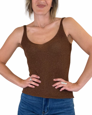 Habiti - Top con filo lurex - CIOCCOLATO