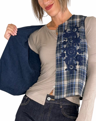 Habiti - Gilet check ricamato - BLU