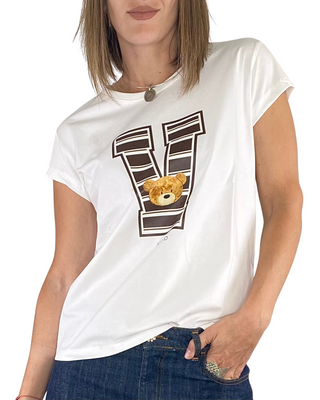 Vicolo - T-shirt V-teddy - PANNA