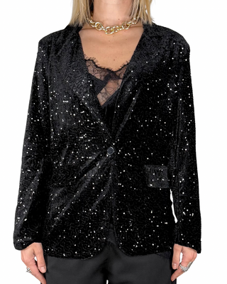 Habiti - Giacca ciniglia e paillettes - NERO
