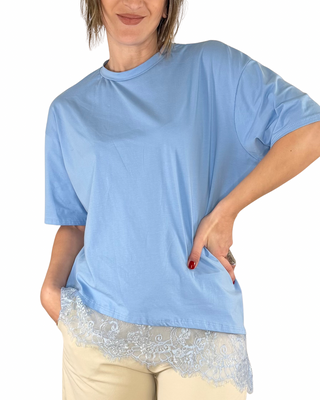 Habiti - Camiseta oblicua con encaje - AZUL CLARO