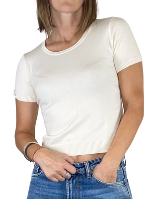 susy mix - maglia slim girocollo m/manica - panna