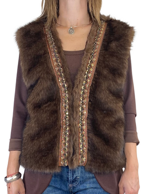 Motel - Gilet ecopellicia con passamaneria - MORO