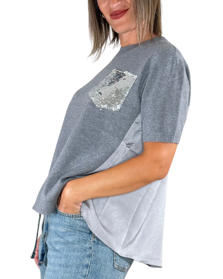 Habiti - Maglia con tasca di paillettes - GRIGIO