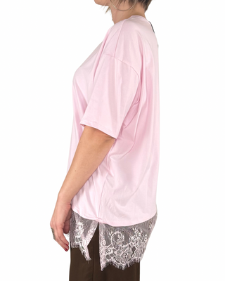 Habiti - Camiseta oblicua con encaje - ROSA
