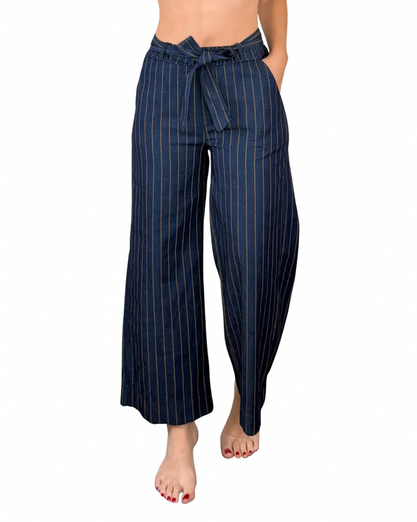 Habiti - Pantalone gessato in chambray - BLU