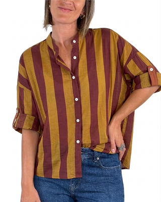 Habiti - Camicia righe in lyocell - SENAPE