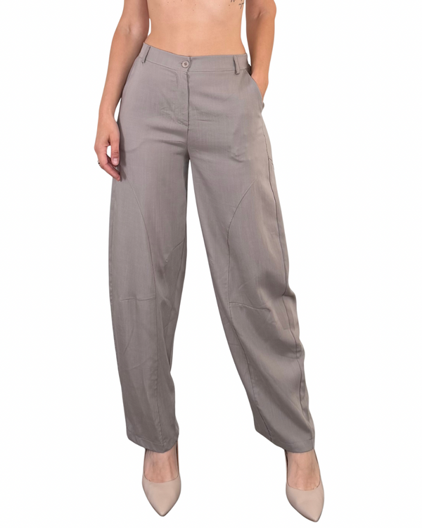 Habiti - Pantalone barrel in tencel - FANGO