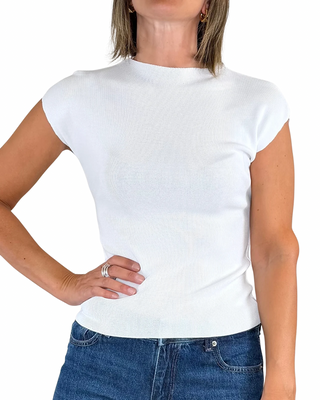 Habiti - T-shirt in filo spalla larga - BIANCO