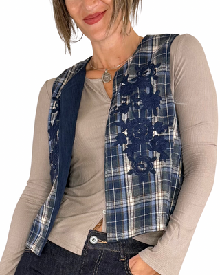 Habiti - Gilet check ricamato - BLU