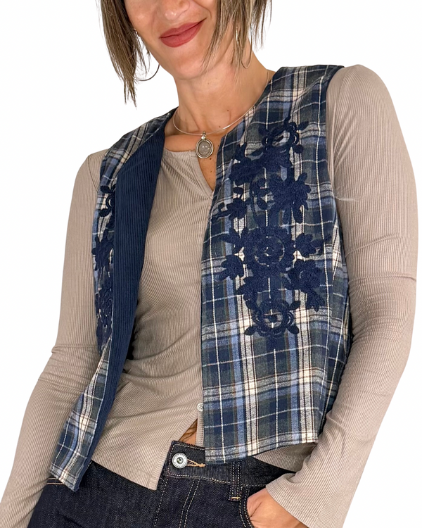 Habiti - Gilet check ricamato - BLU
