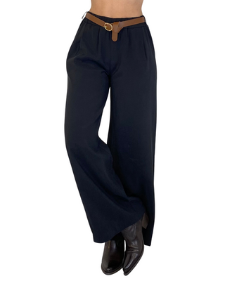 Habiti - Pantalone palazzo elastico in vita - NERO