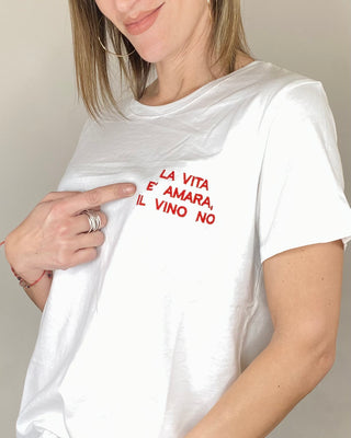 Habiti - T-shirt "La vita è amara, il vino no" - BIANCO