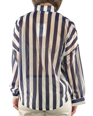 Habiti - Camicia righe con scollo coreana - BLU