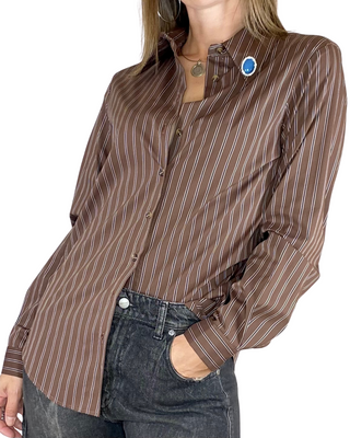 Susy Mix - Camicia rigata spilla - MORO