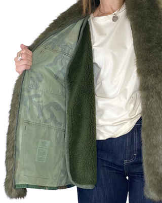 Motel - Sahariana camouflage con ecopelliccia - VERDE MILITARE