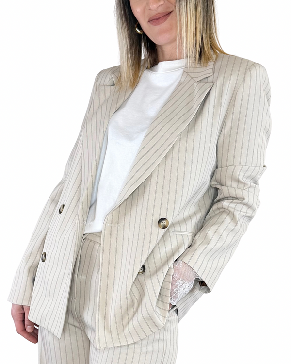 Vicolo - Blazer gessato doppiopetto - BEIGE