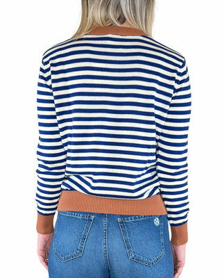 CADì maglia cotone righe bordi contrasto tabacco - vista posteriore