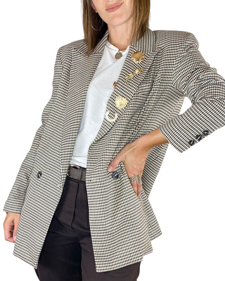 Tensione In - Blazer doppiopetto pied-de-poule spille - MORO