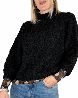 Habiti - Maglia bouclè manica 3/4 - NERO