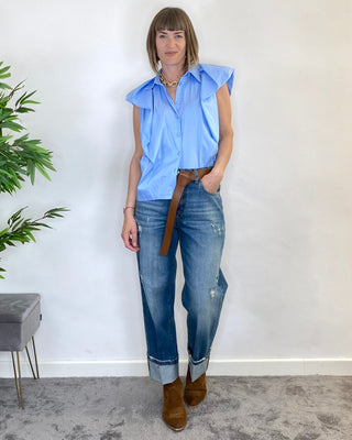 Haveone - Camicia fit baloon sulla spalla - CELESTE
