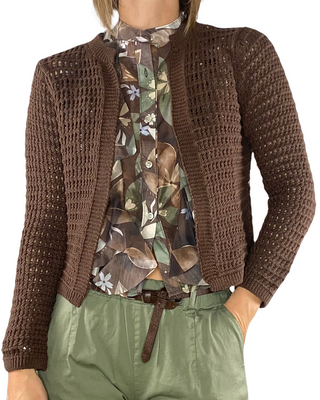 Habiti - Cardigan crochet senza bottoni - MORO