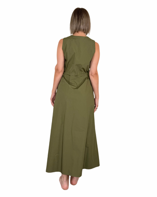 CADì - Chemisier in popeline con coulisse - VERDE MILITARE