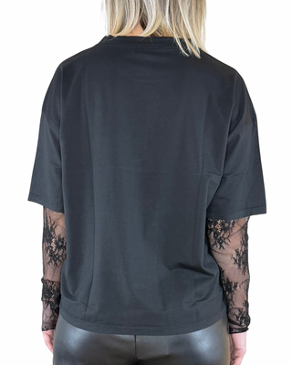Susy Mix - T-shirt manica lunga pizzo - NERO