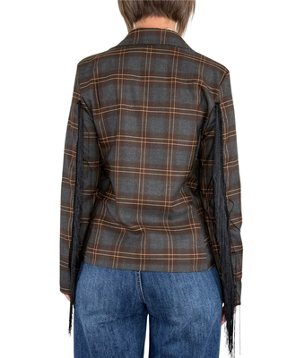Habiti - Blazer check con frange - MORO