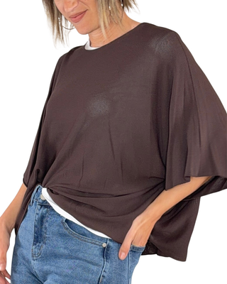 Habiti - Maglia scatola kimono - MORO