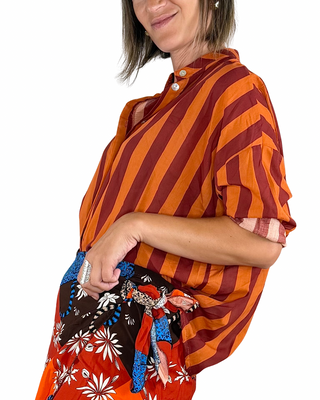 Habiti - Camicia righe in mussola di cotone - ARANCIO