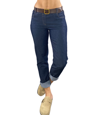 Habiti - Pantalone chambray elastico in vita - BLU