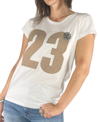 Vicolo - T-shirt "23" spilla cabochon - BIANCO