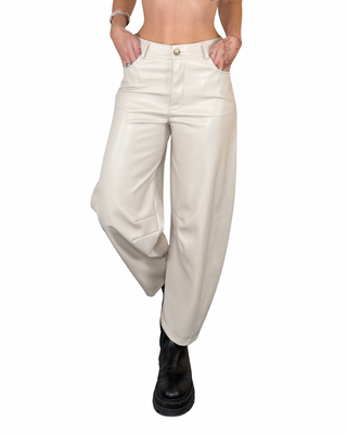 Haveone - Pantalone baloon ecopelle - PANNA