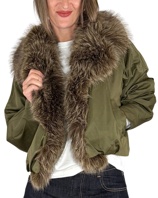 Habiti - Bomber double imbottito con ecopelliccia - VERDE MILITARE