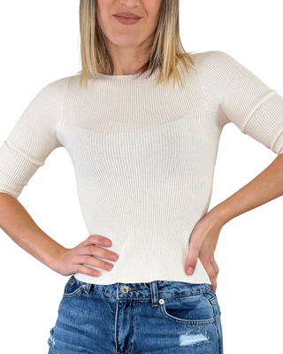 Vicolo - Maglia slim a costine - PANNA