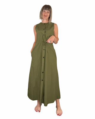 CADì - Chemisier in popeline con coulisse - VERDE MILITARE