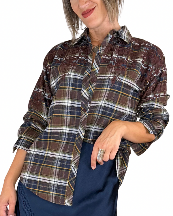 Habiti - Camicia check ricamata - MORO