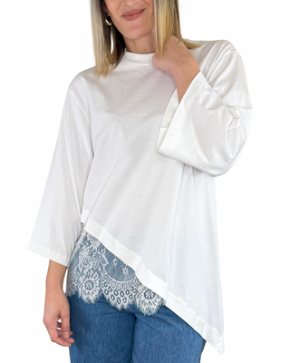 Haveone - T-shirt obliqua con pizzo - BIANCO