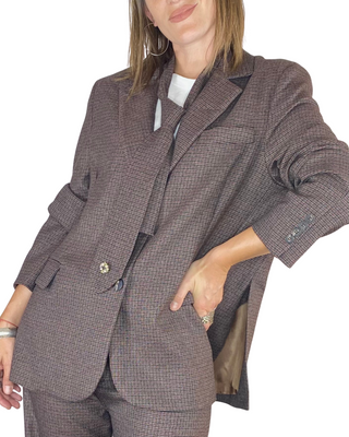 Motel - Blazer check con cravatta e spilla - BORDEAUX