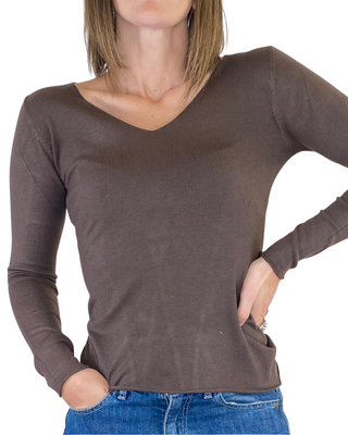 Susy Mix - Maglia slim scollo V - MORO
