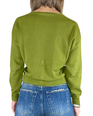 Vicolo - Cardigan bottone gioiello - VERDE OLIVA