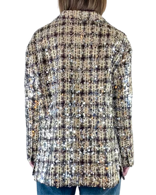 susy mix - blazer over check c/paillettes - moro
