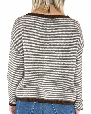 Habiti - Maglia righe bordi a contrasto - FANGO